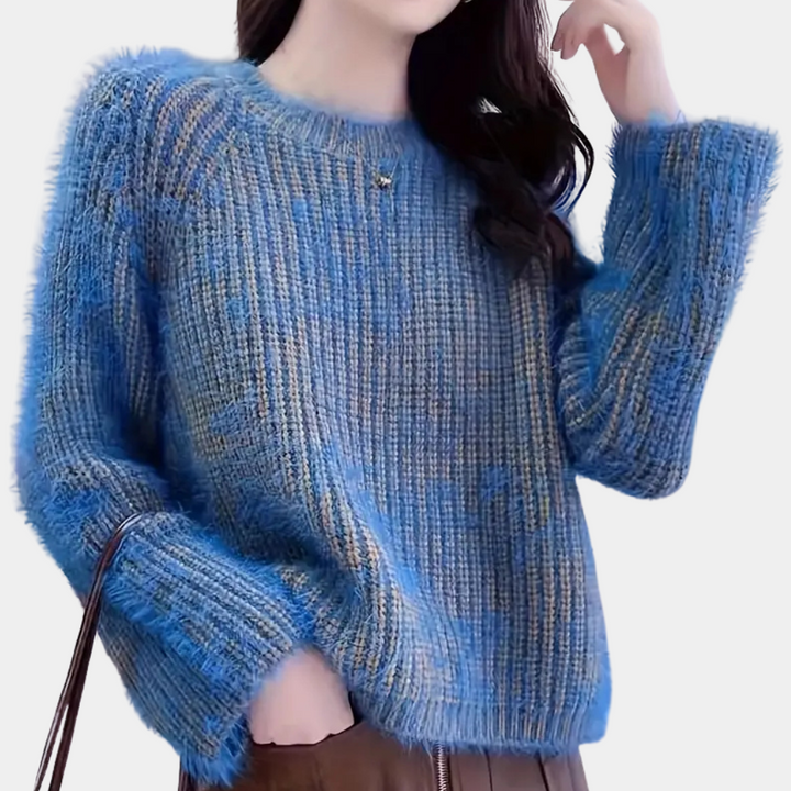 FLOR - Eleganter Strickpullover mit Kunstfell für Damen