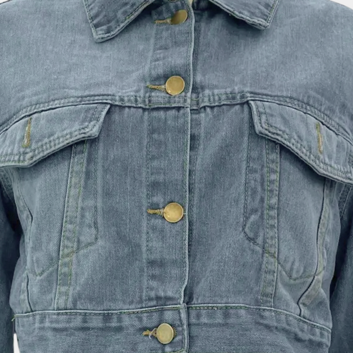 RHEANNA - Modische Jeanjacke mit Fransen und Knotendetail für Damen