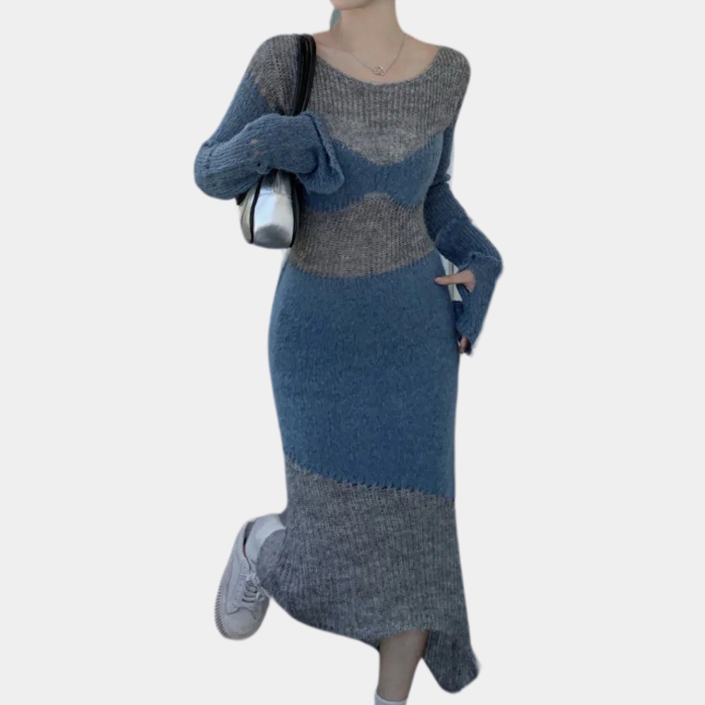 LILLY - Elegantes Langarm-Strickkleid für Damen mit raffinierter Note