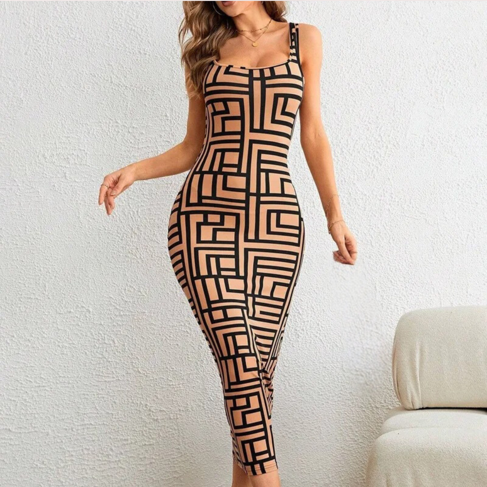 Elsa - Ärmelloses Bodycon-Kleid mit geometrischem Muster für Damen