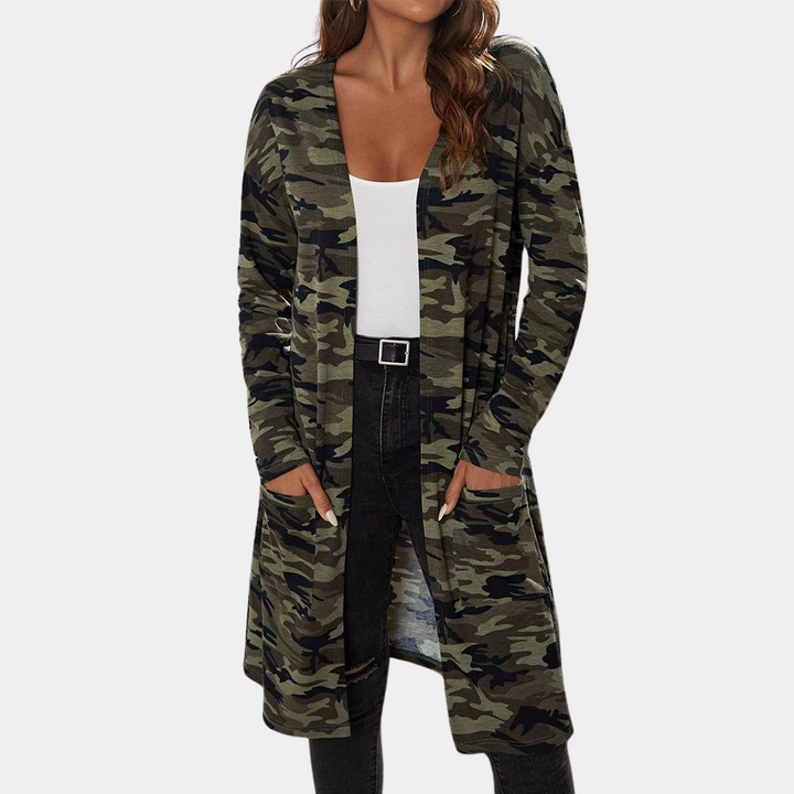 Prisca - Lange Jacke in schickem Camouflage für Damen