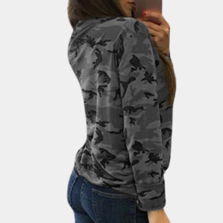 Sidonia - Mutiger Stil Camouflage-Sweatshirt mit Tiefem Ausschnitt