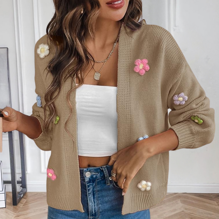 Fiona - Charmante Strickjacke mit Blumenmuster für Frauen