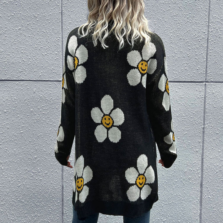 Lucine - Schlichte Strickjacke mit Blumenmuster für Damen