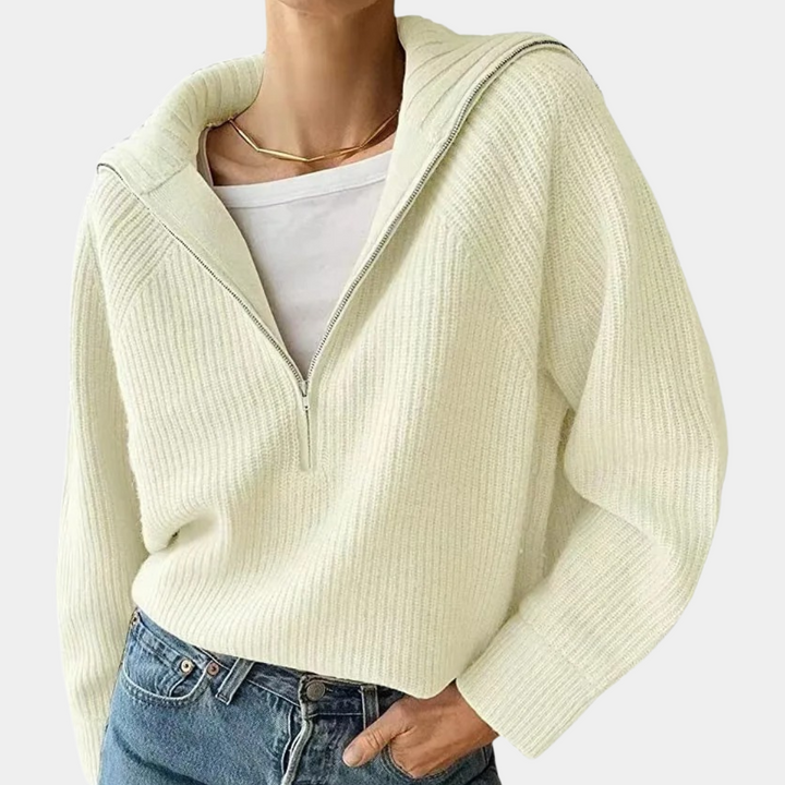 Olina - Lässiges, luxuriöses Damen-Stricktop mit Reißverschluss