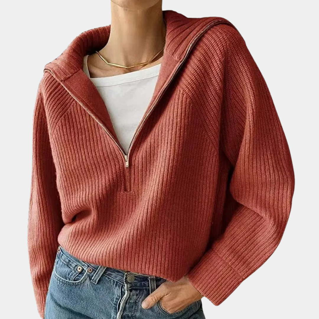 Olina - Lässiges, luxuriöses Damen-Stricktop mit Reißverschluss