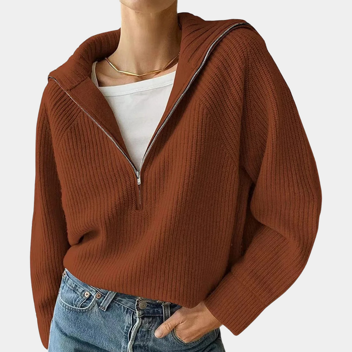 Olina - Lässiges, luxuriöses Damen-Stricktop mit Reißverschluss