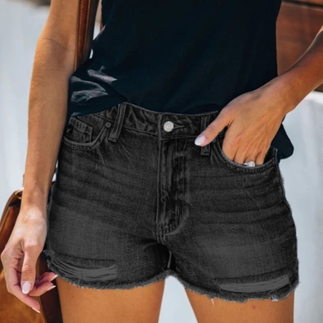 Violaine - Modische Damen-Shorts aus Denim mit Rissen und Fransen