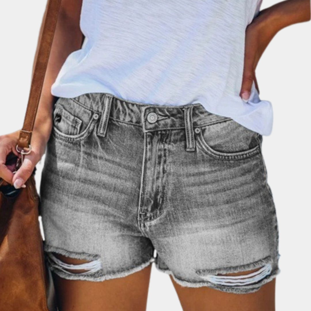 Violaine - Modische Damen-Shorts aus Denim mit Rissen und Fransen