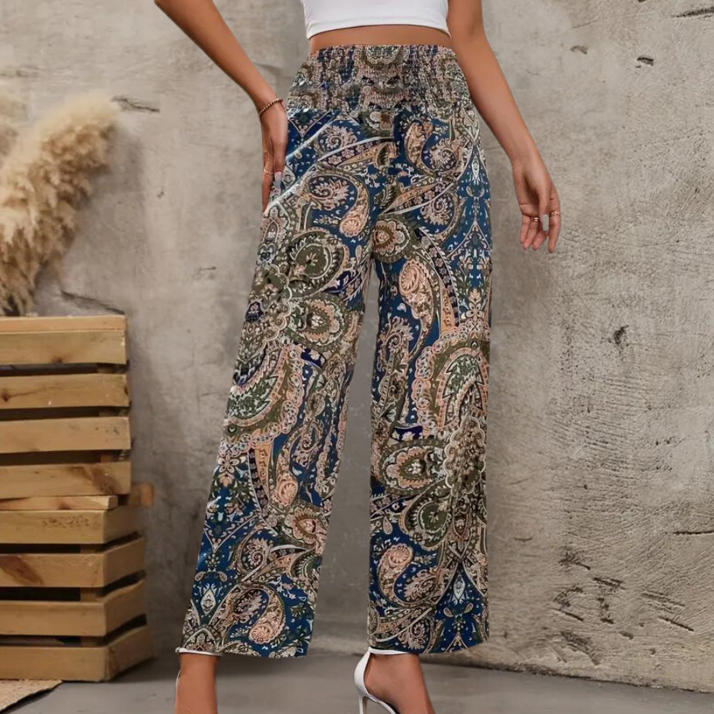 Reina - Boho Weite Damenhose mit Schrägen Taschen