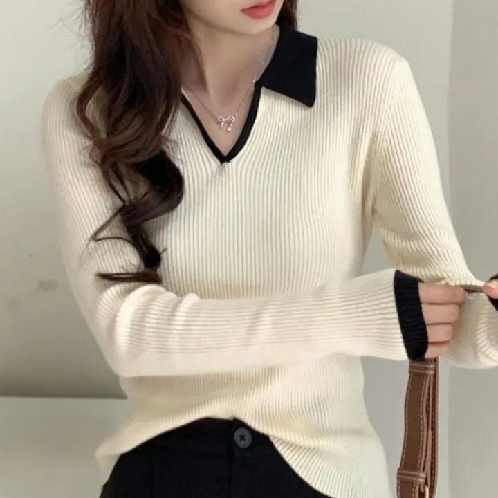 Maribel - Damen-Rippenstrickpullover mit Kragen