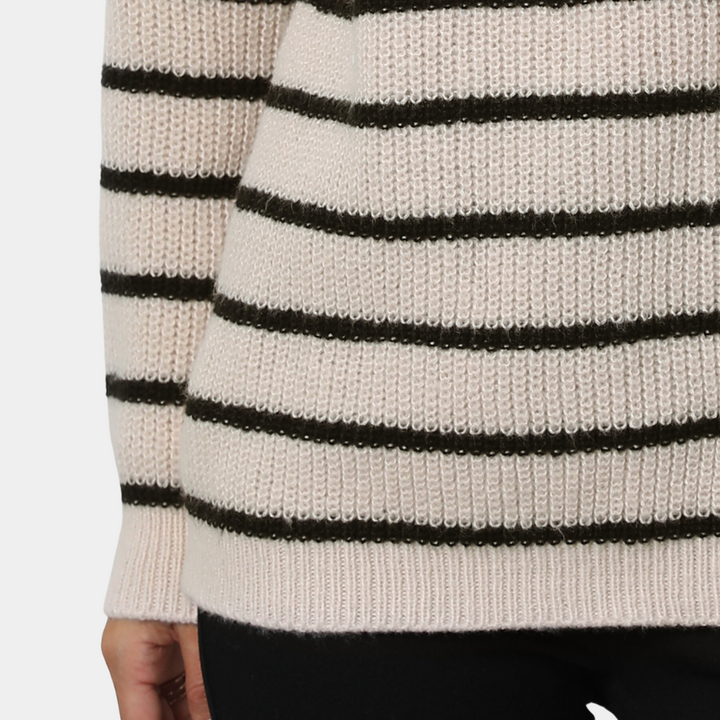 Nydia - Gestreifter Strickpullover mit halbem Reißverschluss für Damen