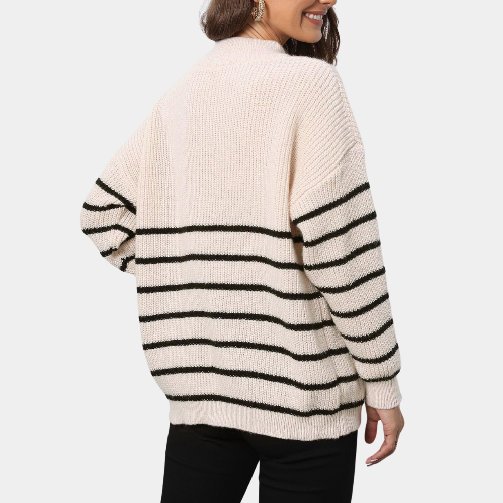 Nydia - Gestreifter Strickpullover mit halbem Reißverschluss für Damen