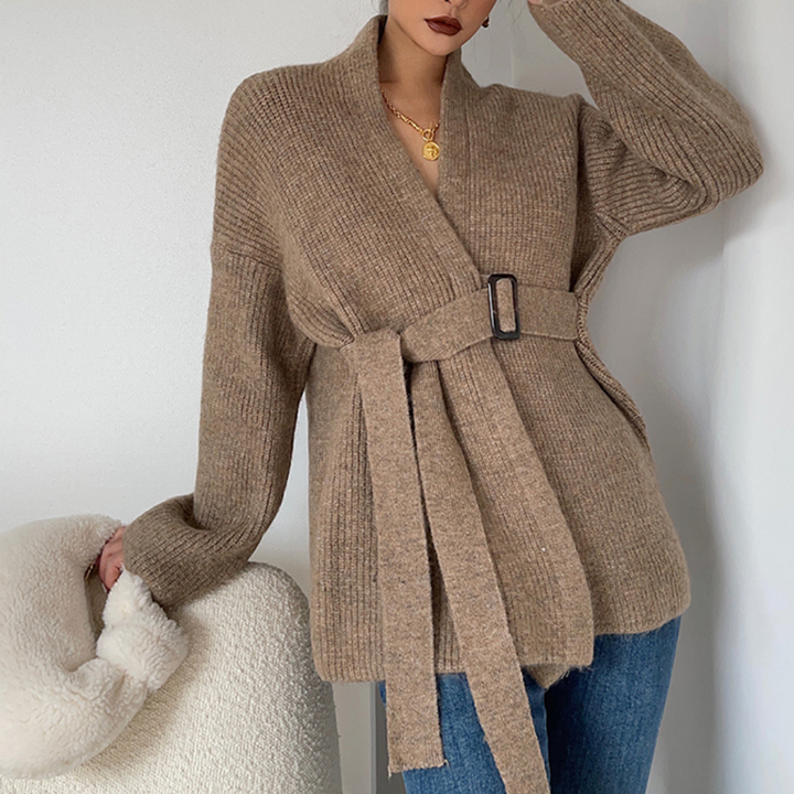 Lotti - Elegante Warme Damenstrickjacke mit Gürtel