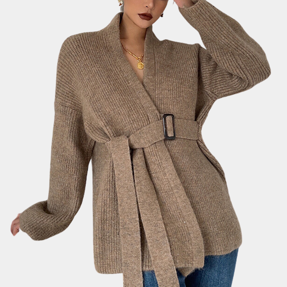 Lotti - Elegante Warme Damenstrickjacke mit Gürtel