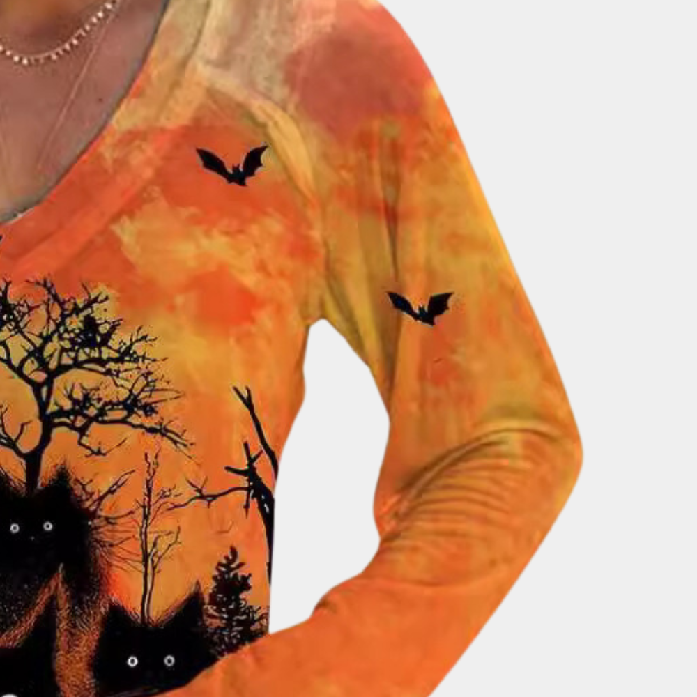 Rella - Halloween-T-Shirt mit Katzenmotiv für Damen