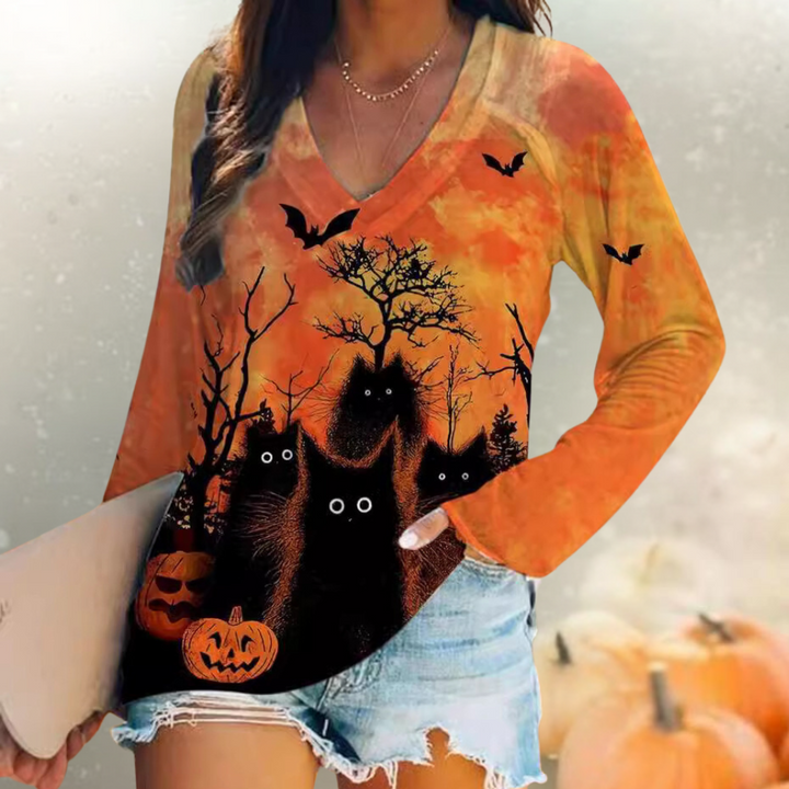 Rella - Halloween-T-Shirt mit Katzenmotiv für Damen