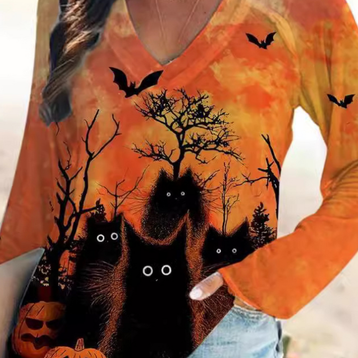 Rella - Halloween-T-Shirt mit Katzenmotiv für Damen