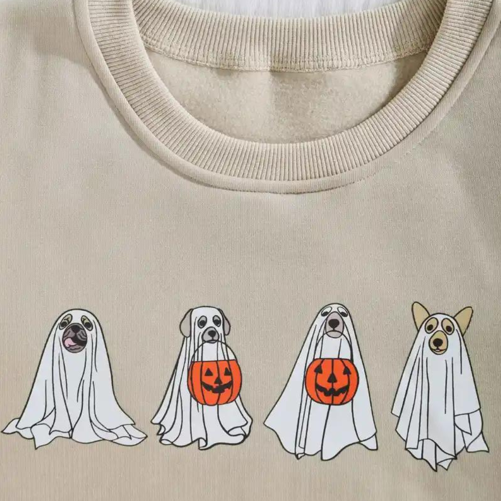 Kinga - Halloween Gespenst Hund Druck Sweatshirt für Damen