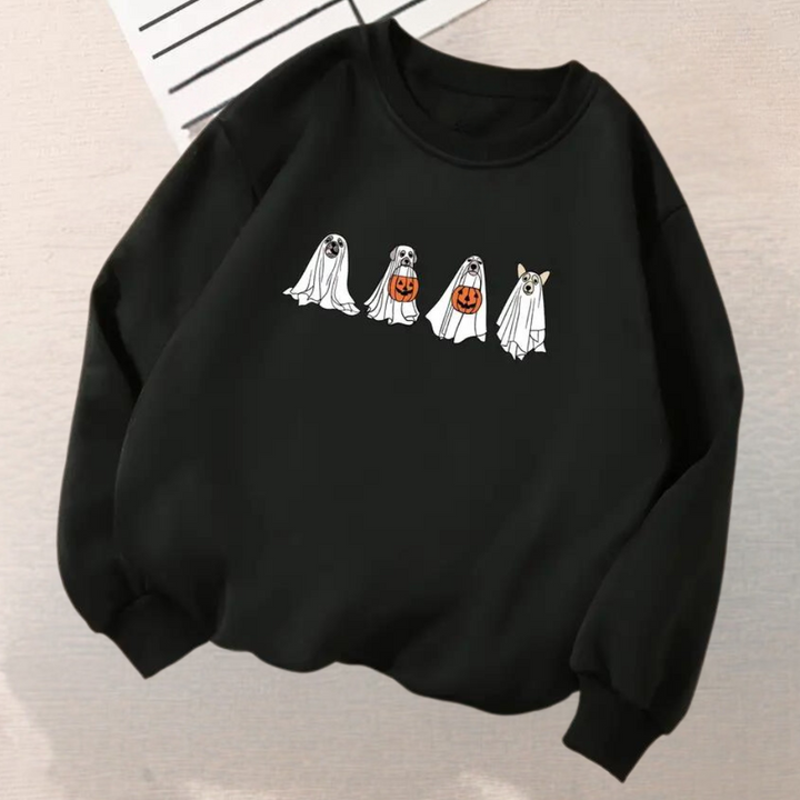 Kinga - Halloween Gespenst Hund Druck Sweatshirt für Damen