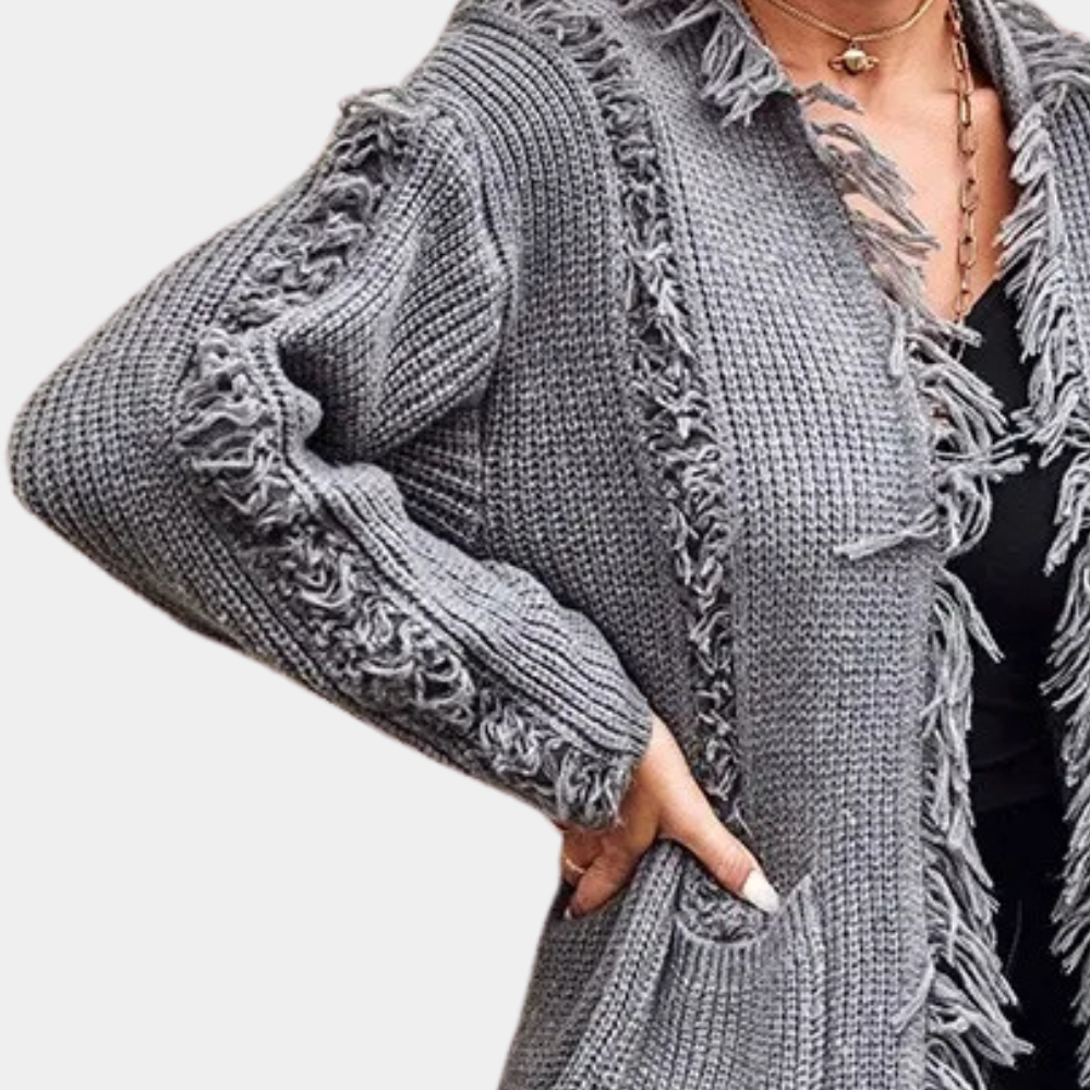 RAQUELA - Eleganter Langer Strickcardigan für Damen